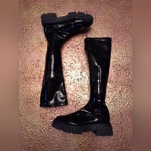 NWOT Zara Faux Patent Leather Knee High Boots